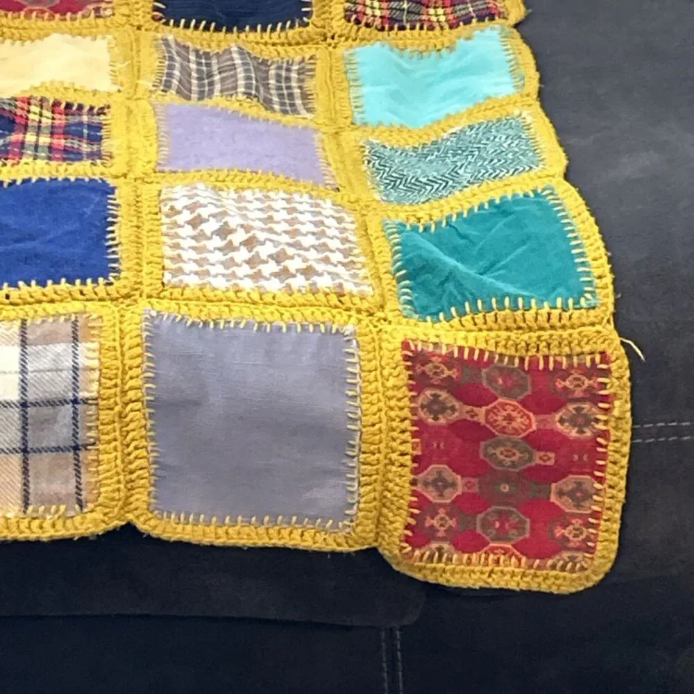 Vintage Handmade‎ Patchwork Crochet Blanket Throw Afghan Multi Color Square Knit